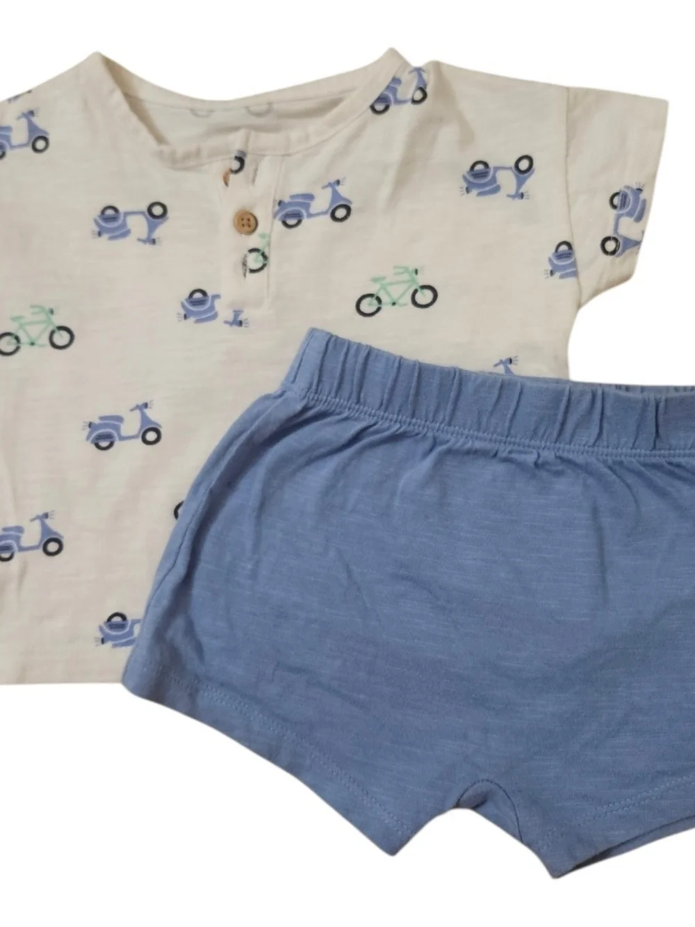 Toddler Scooter & Bike Print Tee with Blue Shorts Set